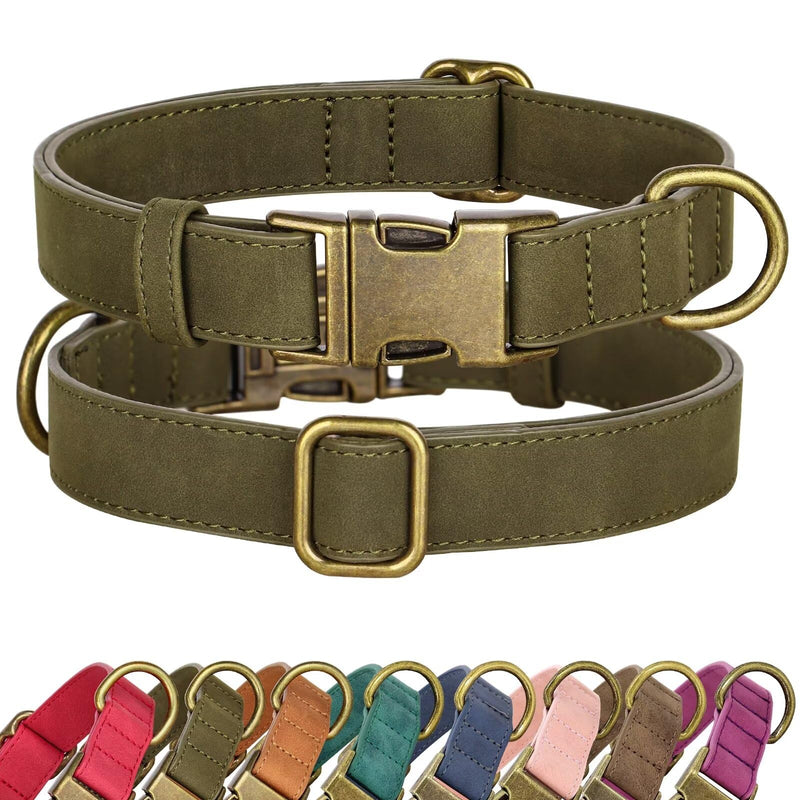 Didog Soft PU Leather Dog Collar, Stylish Quick Released Dog Collars for Small Dogs, Easy Clean Adjustable Pet Collar for Daily Walking, Dark Green, S Fit 10-16" Neck S：Fit 10-16" Neck - PawsPlanet Australia