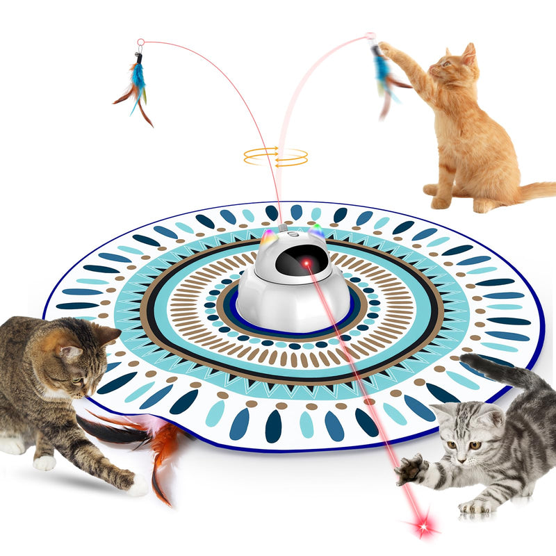 Cat Laser Toy Automatic, 4-in-1 Interactive Cat Toys for Indoor Cats, Hide and Seek Kitten Wand Toy, USB Rechargeable Electronic Kitten Toys with Moving Feather, Cover for Bored Cats All Breeds Blue Cover - PawsPlanet Australia