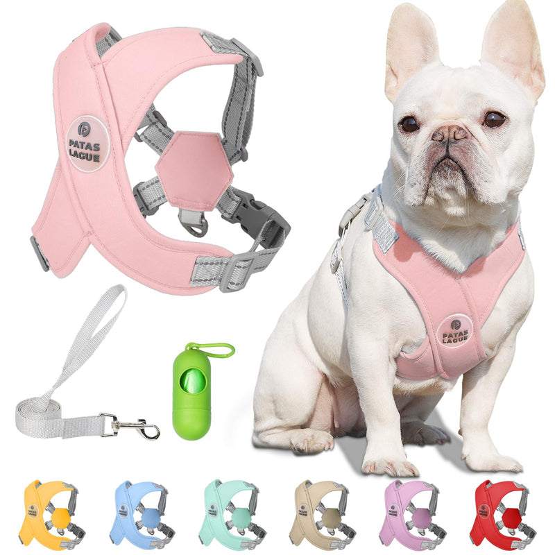 Patas Lague Dog Harness with Leash Set Adjustable Soft Padded Step-in Dog Vest No Choke No Pull Reflective for Small Medium Dogs with Poop Bags and Dispenser, Solid and No-chew, Pink M M (Neck 19.3-23.3'' Chest 22.5-25.6'') - PawsPlanet Australia