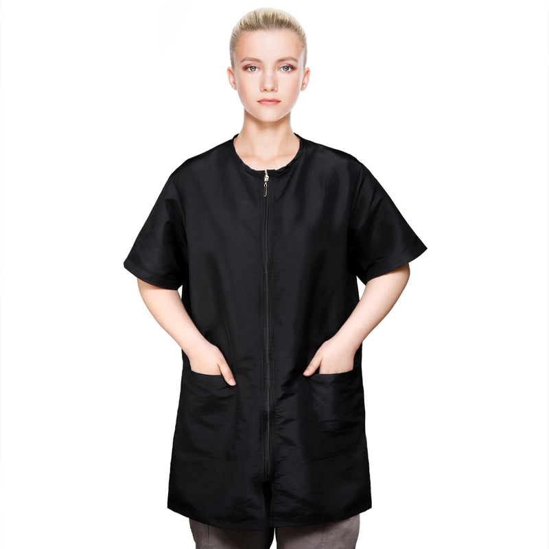 Waterproof Pet Grooming Workwear, Short Sleeves Dog Grooming Smock, Hairdresser Uniform with Full Zipper & Pockets, Anti-Static Professional Stylist Jacket for Barber Salon Pet Shop Medium - PawsPlanet Australia