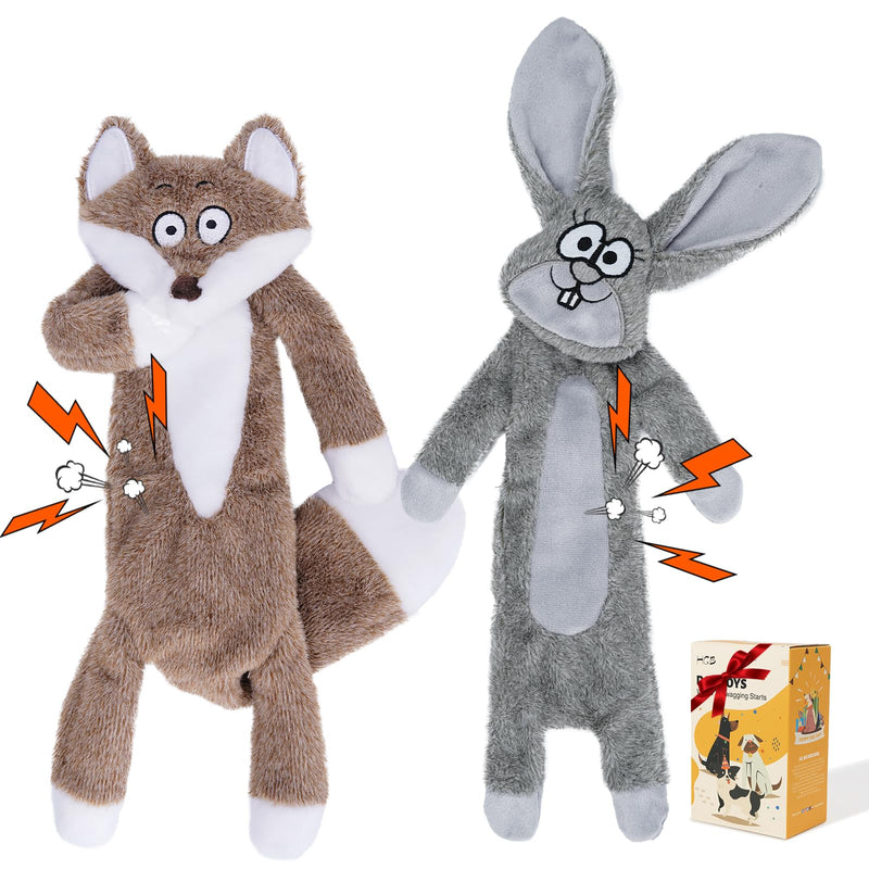 HGB Squeaky Dog Toys, No Stuffing Crinkle Dog Toys for Large Medium Small Dogs, Plush Dog Toys to Keep Them Busy, Dog Chew Toys for Puppy Teething, Pet Toys, 2 Pack Bunny & Redfox - PawsPlanet Australia