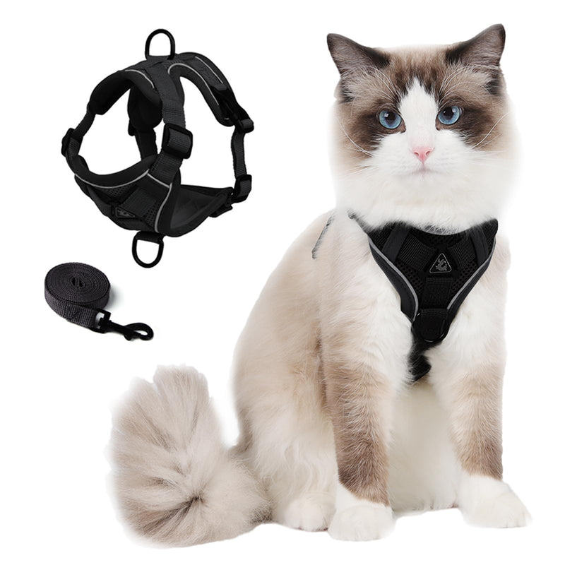 Cat Harness and Leash Set: Upgraded Escape Proof Vest with Lead for Large Cat Small Dog Puppy Walking, Soft Jacket Reflective Strips, Black (S) S - PawsPlanet Australia