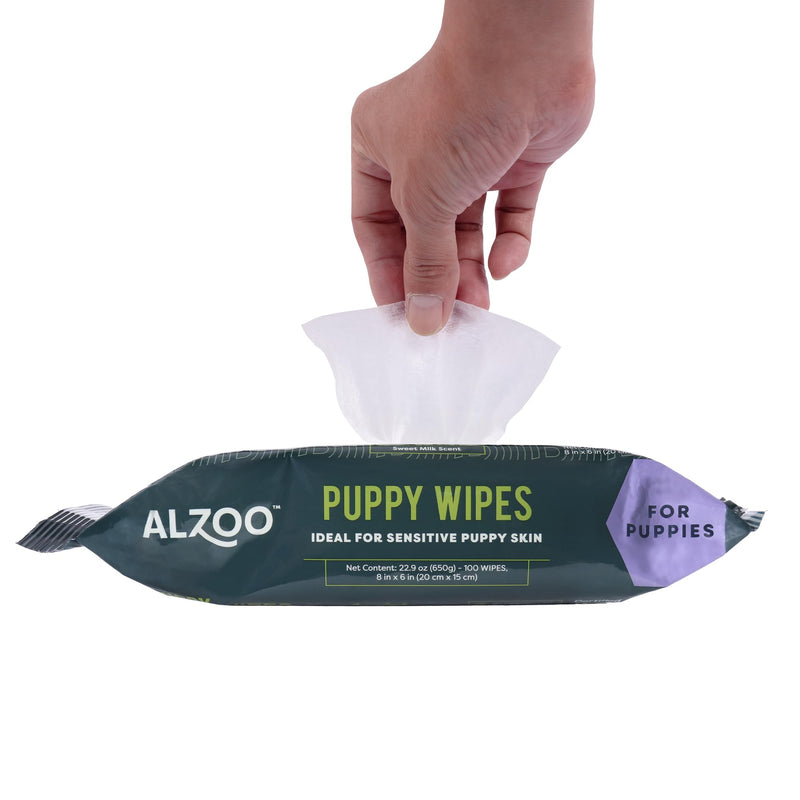 ALZOO Grooming Wipes for Puppies, 100% Plant-Based Active Ingredients, 100 Count Puppy Wipes - PawsPlanet Australia