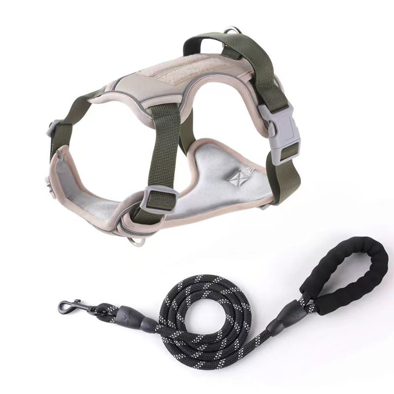 Dog Harness, Pet Harness with Leash,Adjustable Soft Padded Dog Vest, Reflective No-Choke Pet Oxford Vest for Small Medium Large Dogs, Strong and Durable Pet Carrier (Khaki Color, Small) Khaki Color - PawsPlanet Australia