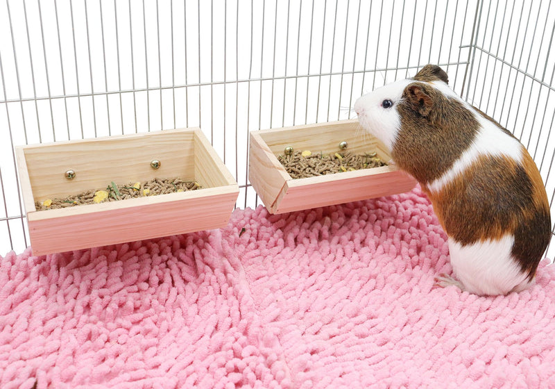 2 Pcs Guinea Pig Feeder Box, Wooden Small Animal Food Feeder, Hanging Rabbit Food Bowl, Small Animal Cage Accessories, Suitable for Rabbit Bunny Chinchilla Guinea Pig Hamster - PawsPlanet Australia