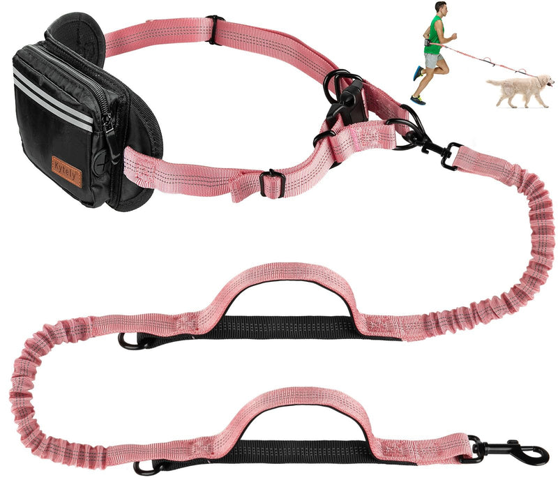 Kytely Hands Free Dog Leash with Zipper Pouch, Wide Padded Waist Dog Running Leash, Dual Padded Handles, Retractable Bungee for Walking Jogging Training Hiking Baby Pink For 1 Dog - PawsPlanet Australia