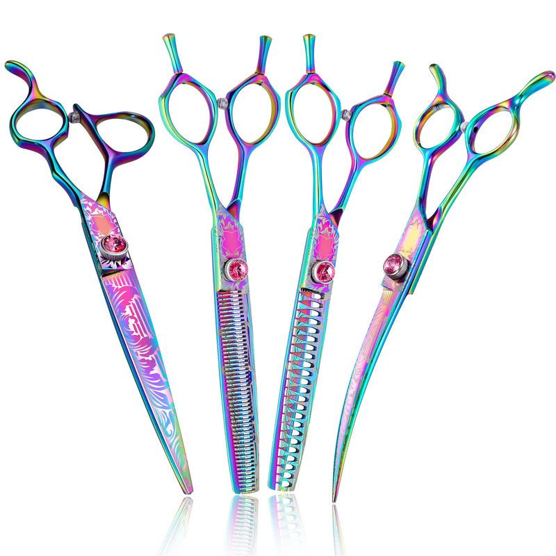 Dragon Creek Dog Grooming Scissors - Pet Cutting Thinning Chunker Shears Set for Grooming Trimming Texturizing Dog Cat Rainbow Rainbowset - PawsPlanet Australia