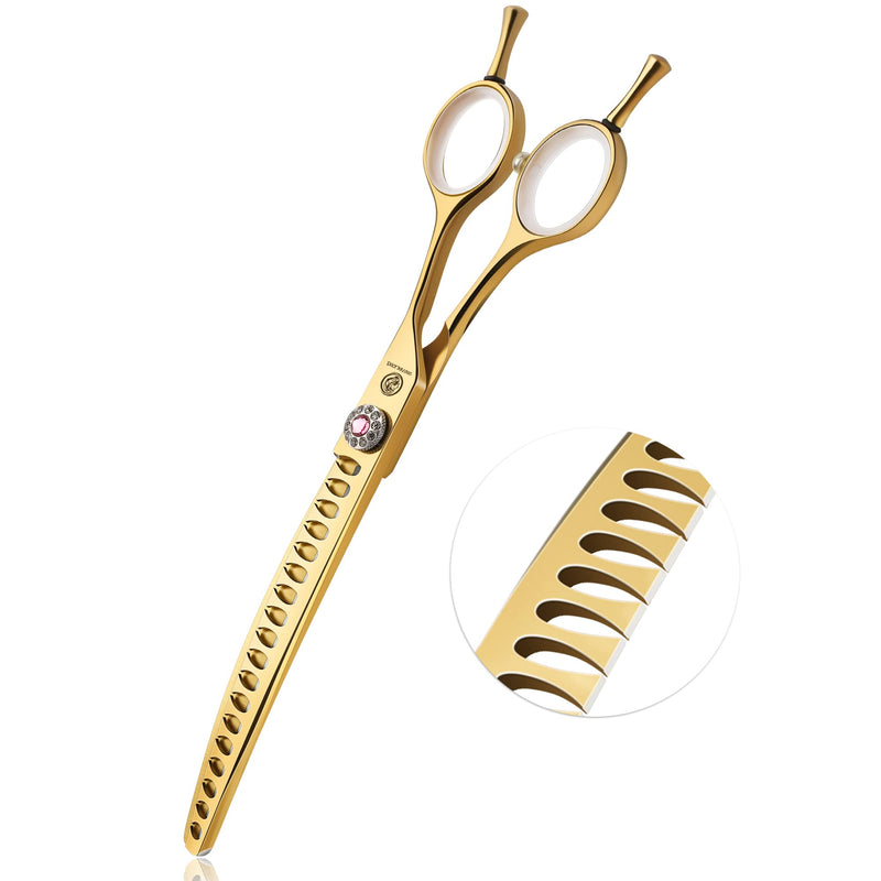 7" Downward Curved Dog Grooming Scissors for Grooming Face and Paws Safety Dog Chunker Trimming Cutting Shears for Dog Cat Pet Grooming Gold 7" Gold Chunker - PawsPlanet Australia