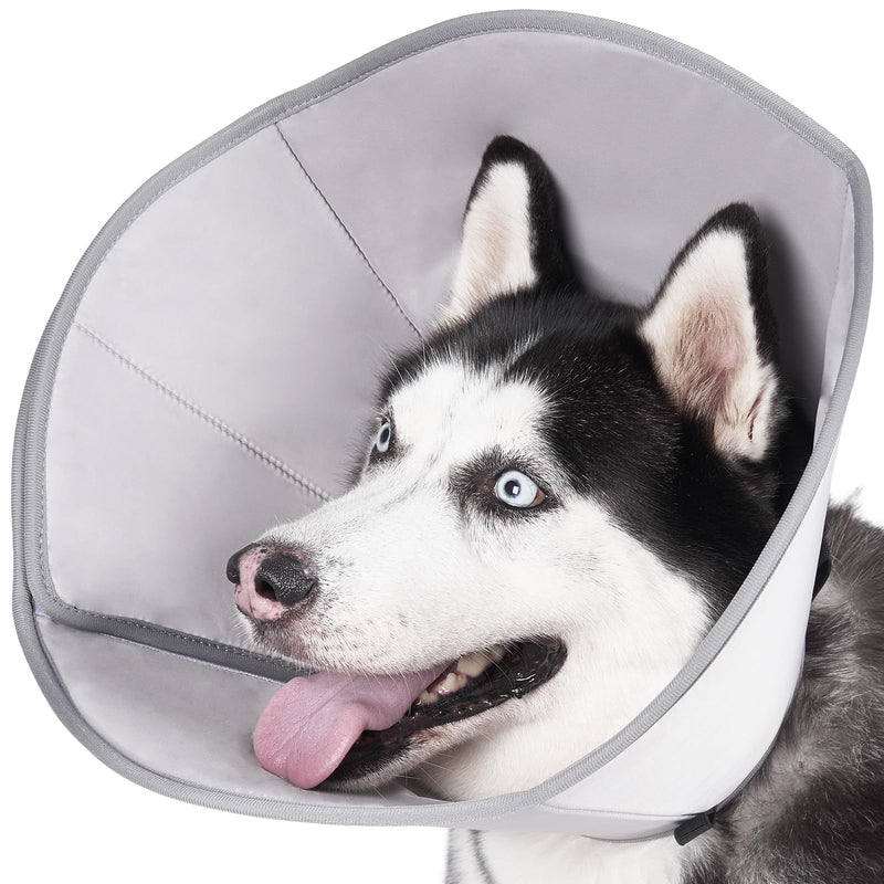 BARKLESS Dog Cone, Soft Cone for Dogs After Surgery to Stop Licking, Alternative to Recovery Collar for Large Breeds, Adjustable Elizabethan Collar for Neutering and Wound Care Grey L - PawsPlanet Australia