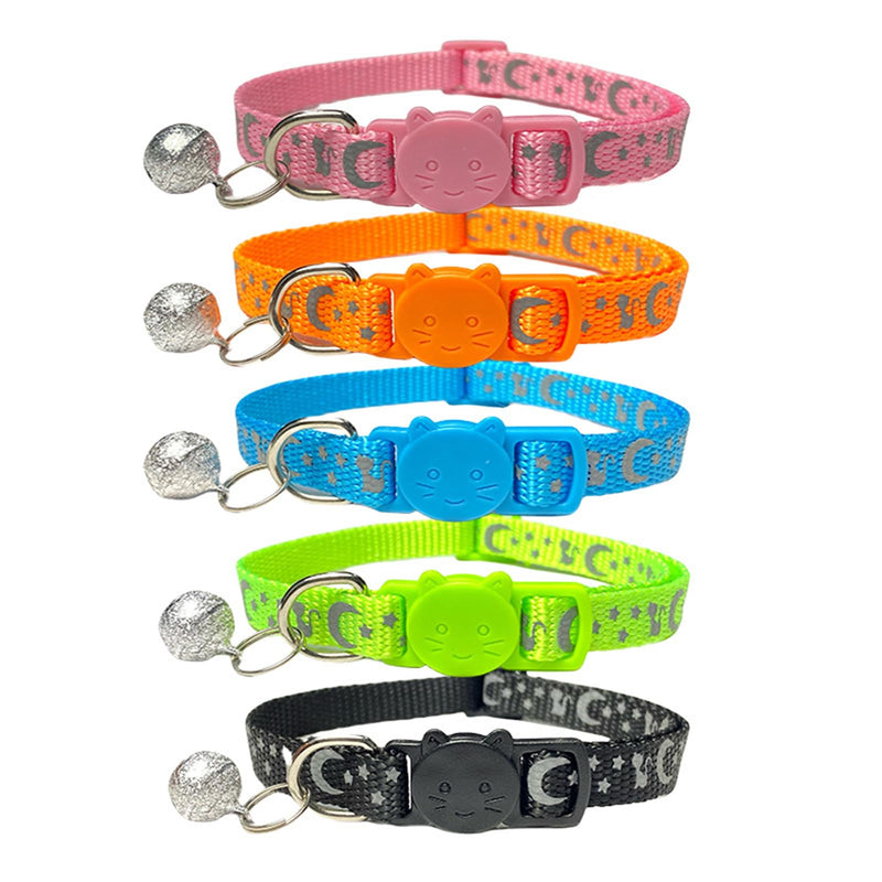 5PCS Reflective Cat Collars Breakaway with Bell，Moon Reflections Cat Collar with Bells ，Girl Boy Pet Kitten Collar，Pet Supplies Stuff，Accessories，Adjustable 7.87-13 Inch，Made of Durable Nylon Fabric - PawsPlanet Australia