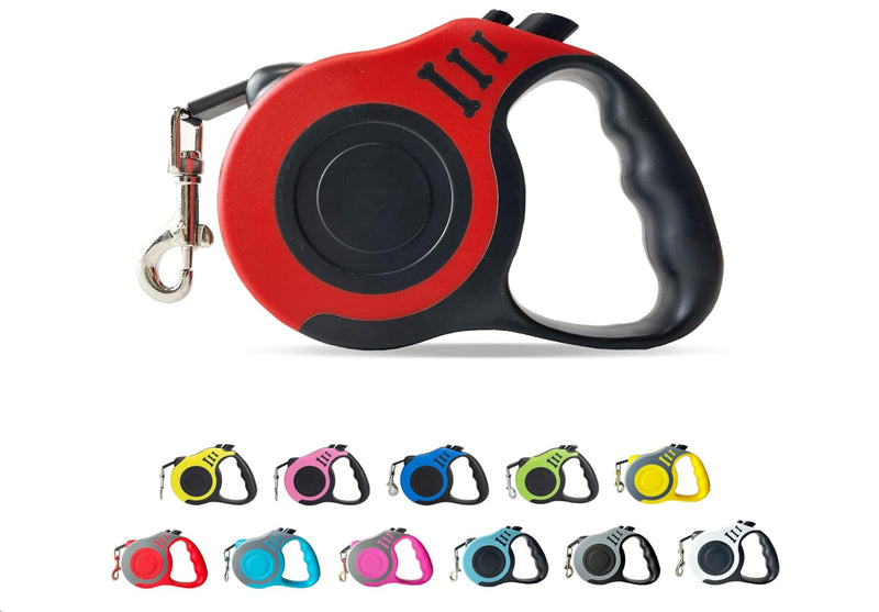 360° Tangle-Free Retractable Automatic Dog Leash | 16 ft Strong Nylon Tape | One-Handed Brake, Pause, Lock (Red, Large) Red - PawsPlanet Australia