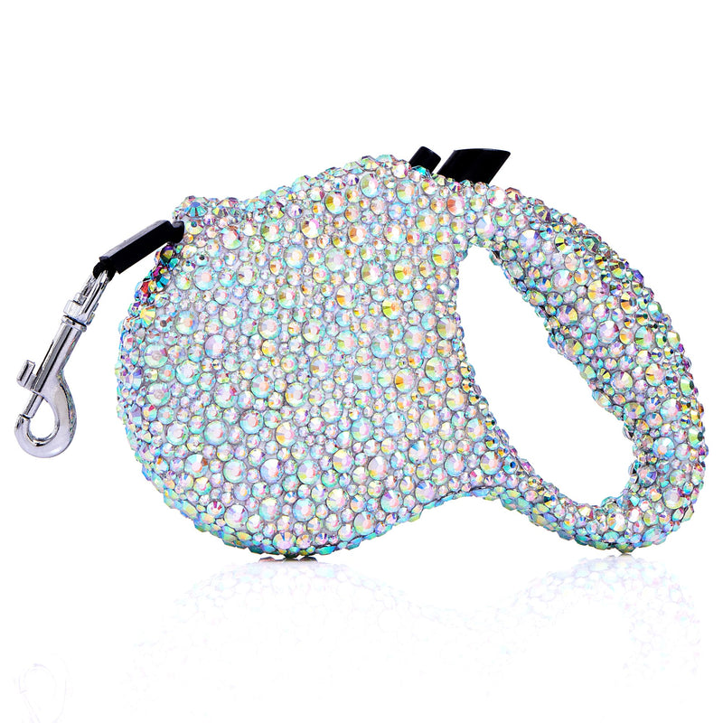Sparkling Retractable Dog Leash,Rhinestone Pet Walking Leash for Small Medium Dog Cat,Bling Small Puppy leash,Durable 16 ft Strong Nylon Tape,360°Tangle-Free,One-Handed Brake, Pause, Lock - PawsPlanet Australia