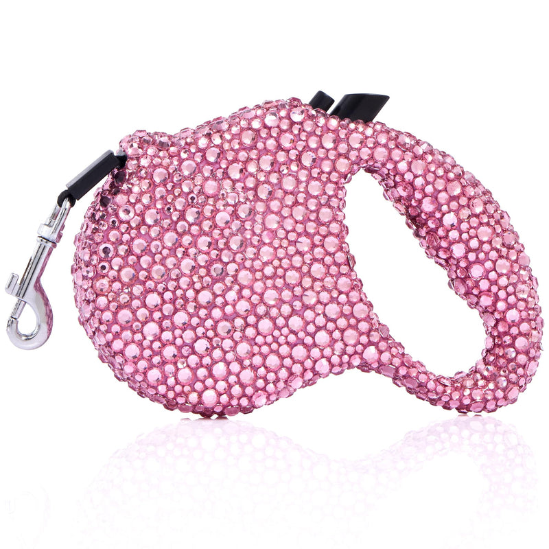 Sparkle Retractable Dog Leash,Pink Rhinestone Pet Walking Leash for Small Medium Dog Cat,Bling Small Puppy leash,Durable 16 ft Strong Nylon Tape,360°Tangle-Free,One-Handed Brake, Pause, Lock - PawsPlanet Australia