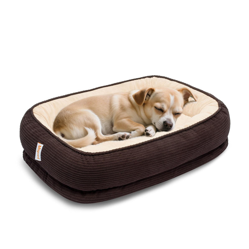 Orthopedic Dog Bed Small Washable, Egg Crate Foam Cat Bed for Senior Cat,Oval Kennel Bed, Pet Couch Bed with Four Sided Bolster, Removable Washable Cover Non-Slip Bottom, Brown S (20" x 16" x 5") - PawsPlanet Australia