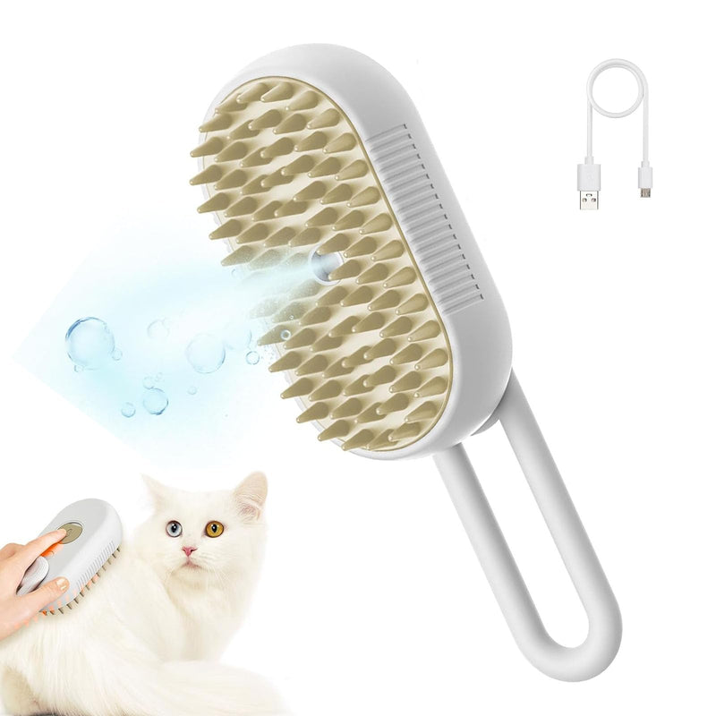 Cleaning Brush 3-in-1 for Cats&dogs,Steam Cat Brush,Massage Brush,Pet Spray Brush,Pet Grooming Brush,Pet Brush 360°Rotatable,USB Rechargeable,Use for Short-Haired,Long-Haired,Small Breeds(White) - PawsPlanet Australia