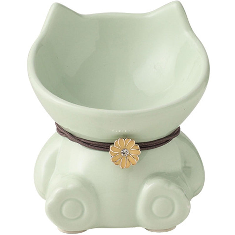 Ceramic Raised Cat Bowls for Indoor Cats 5.8 Inch Green Cute Elevated Food Bowls 15° Tilted Whisker Friendly Water Bowl Dishwasher Safe Puppy Feeding Set Supplies Dog Accessories Green Cute Elevated Cat Food Bowls