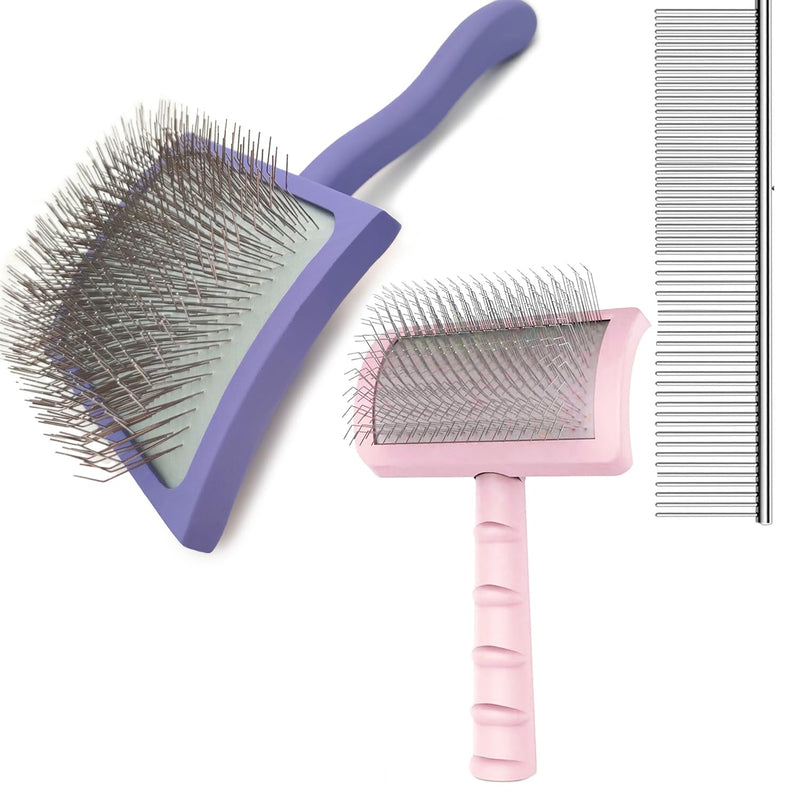 Large Wooden Slicker Brush for Dogs & Mid Plastic Slicker Brush for Goldendoodles & Pet Comb Value Kit,Slicker Brush for Poodles Doodle with Ergonomic Handle Best Extra Long Pin Dog Grooming Brush - PawsPlanet Australia