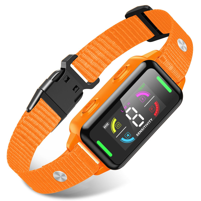 Smart Training Collar for Dog: Automatic Anti Barking Collar Rechargeable Waterproof Bark Collars with Adjustable Sensitivity Beep Vibration Shock Design for Large Medium Small Dogs (orange) - PawsPlanet Australia