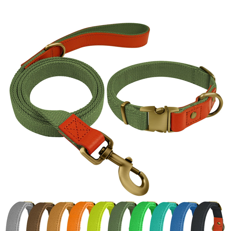 Nylon Dog Collar and Leash Set Durable - Adjustable with a Secure Fastening, Comfortable and Long - Lasting, Ideal for Walking, Training, and Outdoor, Green, XL Army green - PawsPlanet Australia