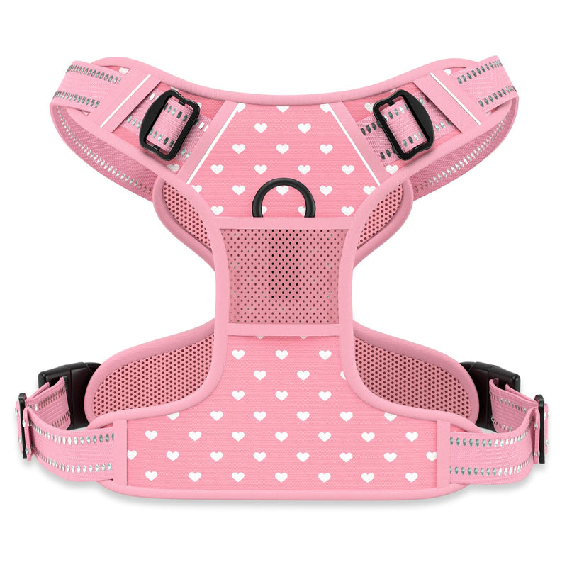 Rnivvi No Pull Dog Harness, Cute Reflective Medium Sized Puppy Kitten Harness, Adjustable Soft Padded Vest for Medium Dogs, Heavy Duty Pet Vest with Easy Control Handle for Walking, Pink Hearts - PawsPlanet Australia
