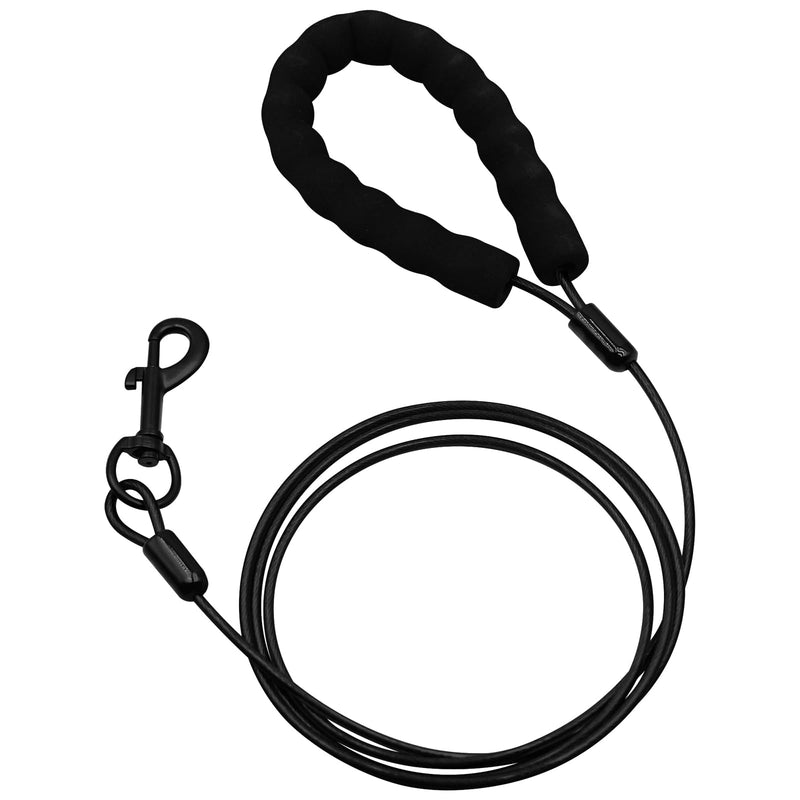 Stainless Steel Water and Chew Proof Dog Leash with Hooks for Large, Medium and Small Dogs 6FT Wire Alloys Camping with Soft Handle(Black) 6 Feet Black - PawsPlanet Australia