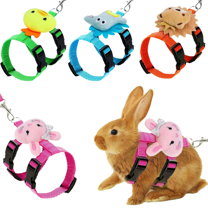 Set of 4 Adjustable Rabbit Harness and Leash for Small Pets, Ferret Leash with Decorations for Rabbit, Kitten, Puppy - PawsPlanet Australia
