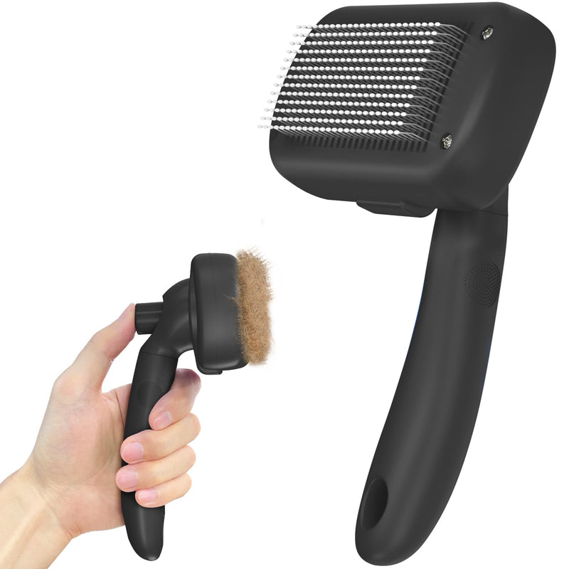Self Cleaning Shedding Brush for Dogs & Cats, Skin Friendly Cat Brush, Dog Grooming Brush, Dog Brush for Shedding, Deshedding Brush, Puppy Brush Hair Brush for Haired Dogs, Black - PawsPlanet Australia