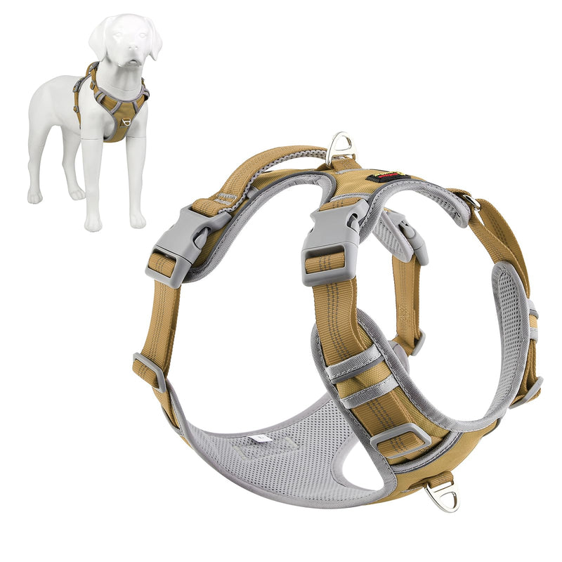 Plutus Pet No Pull Dog Harness, Release at Neck, Reflective Adjustable Dog Vest Harness, Easy Control Handle for Walking, for Small Medium Large Dogs, Khaki, XL X-Large - PawsPlanet Australia