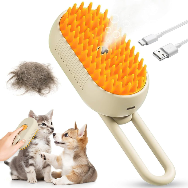 Cat Steam Brush - 3 in 1 Spray Cat Brush for Shedding, Steamy Silicone Massage Grooming Brush for Cat and Dog, Steamer Brush for Massage, Tangled And Hair Loss Remover (Cream) Cream - PawsPlanet Australia