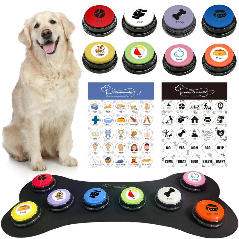 Set of 8 Dog Buttons,Dog Training Buzzer with Rubber Mat,Dog Communication with Stickers,Dog Talking Button Set,Speaking Button for Dogs with Waterproof Anti-Slip,30 Second Record & Playback - PawsPlanet Australia