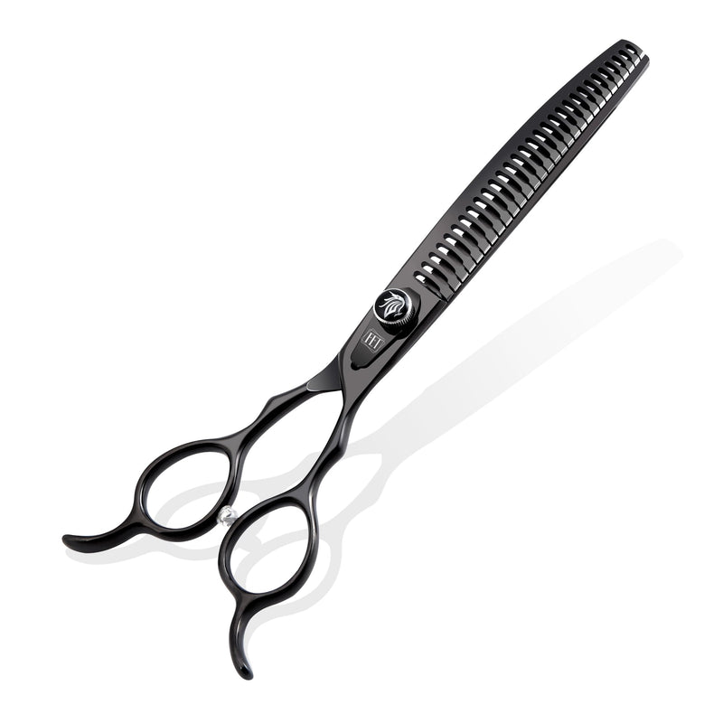 Dog Grooming Scissors: 7.5 inch Bright Black Professional Pet Curved Chunker Shears Made Of Japanese 440C Advanced Stainless Steel for Dogs Cats and Other Pets - PawsPlanet Australia