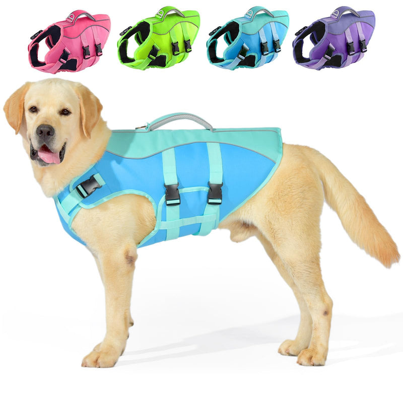 Dog Life Jacket Small, Reflective Dog Life Vest for Swimming Boating, Dog Swim Vest with Superior Buoyancy & Rescue Handle, Adjustable Dog lifejacket for Small Dogs (Blue,XS) X-Small (Chest Girth:11.8-16.5'') Turquoise & Blue - PawsPlanet Australia