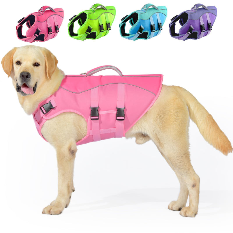 Dog Life Jacket Medium, Reflective Dog Life Vest for Swimming Boating, Dog Swim Vest with Superior Buoyancy & Rescue Handle, Adjustable Dog lifejacket for Medium Dogs (Pink,M) Medium (Chest Girth:16.1-24.8'') Pink & Pink - PawsPlanet Australia