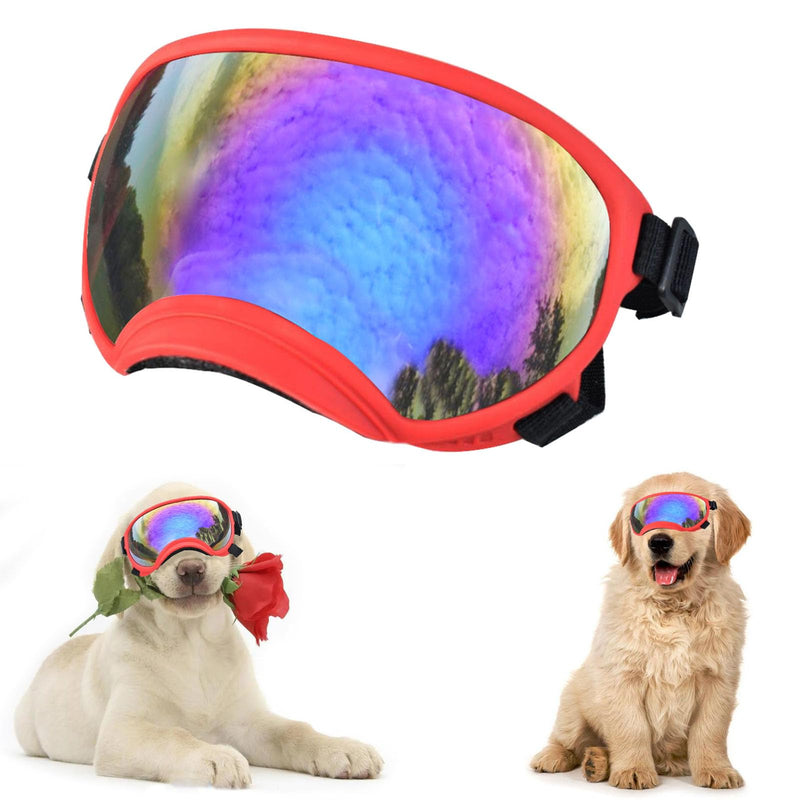 Soft Samll Dog Sunglasses Dog Goggles for Large Breed UV/Wind/Dust Protection Winproof Dog Puppy Sunglasses Pet Glasses Eye Wear with Adjustable Strap (Red Frame & Bule Lens/Small) Red Frame & Bule Lens/Small - PawsPlanet Australia
