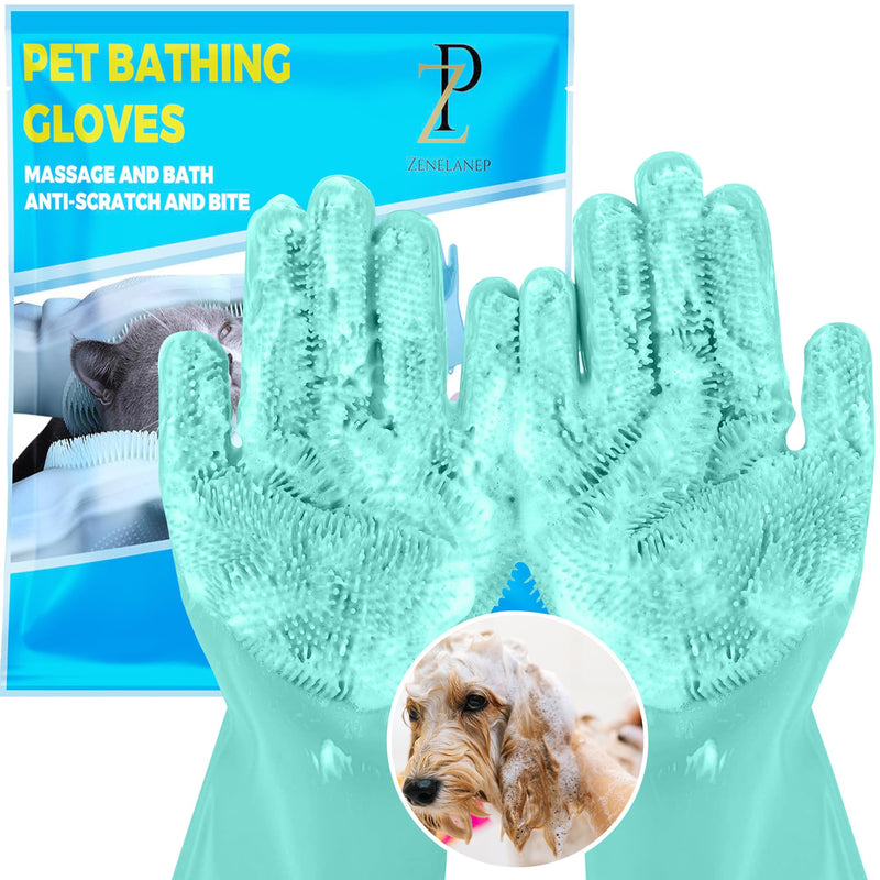 Pet Grooming Gloves - High-Density Silicone Gloves with Enhanced Five Finger Design for Washing, Bathing and Massaging Dogs and Cats (Green) Green - PawsPlanet Australia