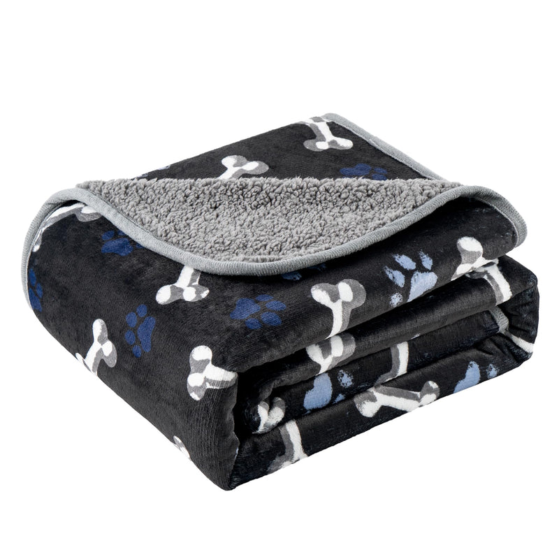 Waterproof Dog Blankets Pet Blanket 50"x60", Soft Fluffy Sofa Car Bed Protector, Reversible Sherpa Fleece Dog Blanket for Large Dogs (Navy Paws) Navy Paws 50"x60" - PawsPlanet Australia