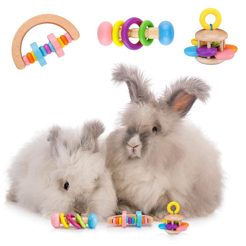 MEWTOGO 3 Pcs Wooden Bunny Toys - Safe Eco-Friendly Rabbit Toys, Bite-Resistant Guinea Pigs Toys for Chinchillas Hamsters Small Animals Playing Teeth Grinding Indoor Outdoor - PawsPlanet Australia