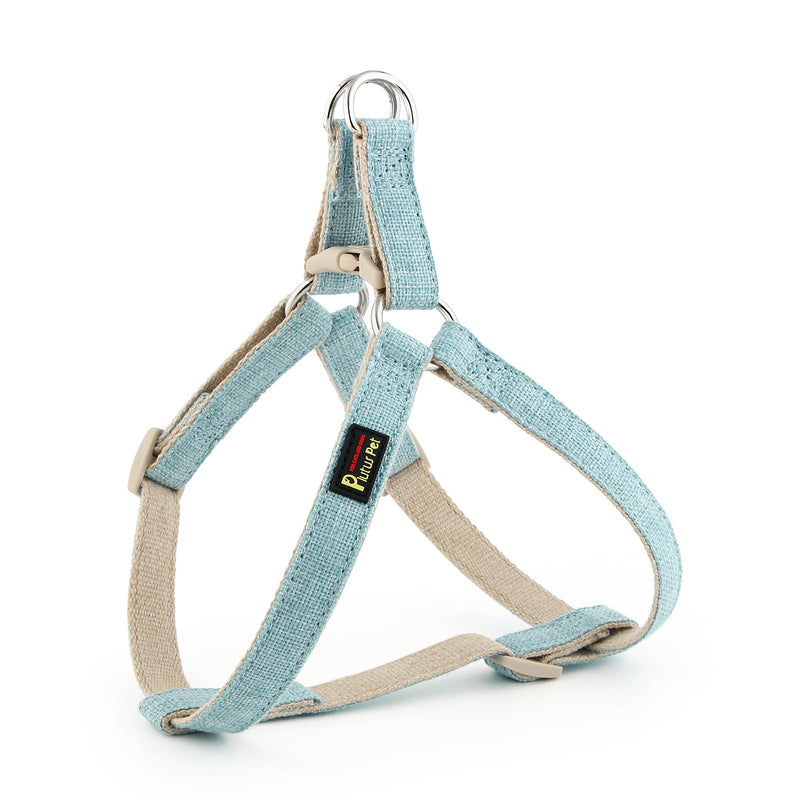 Plutus Pet Cotton Hemp Step in Dog Harness, Sustainable, Lightweight and Escape-Proof, Quick Fit Dog Harness for Puppy Small Medium and Large Dogs, Light Blue, XS - PawsPlanet Australia