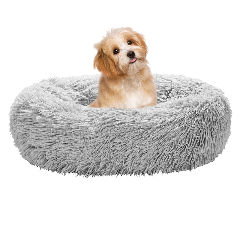 Calming Dog Bed for Small Melium Large Dogs Donut Washable Pet Bed for Puppy and Kitten Anti-Anxiety Donut Warming Cozy Soft Round Bed with Slip-Resistant Bottom (Grey, 24" L x 24" W x 8" Th) 24"L x 24"W x 8"Th Grey - PawsPlanet Australia