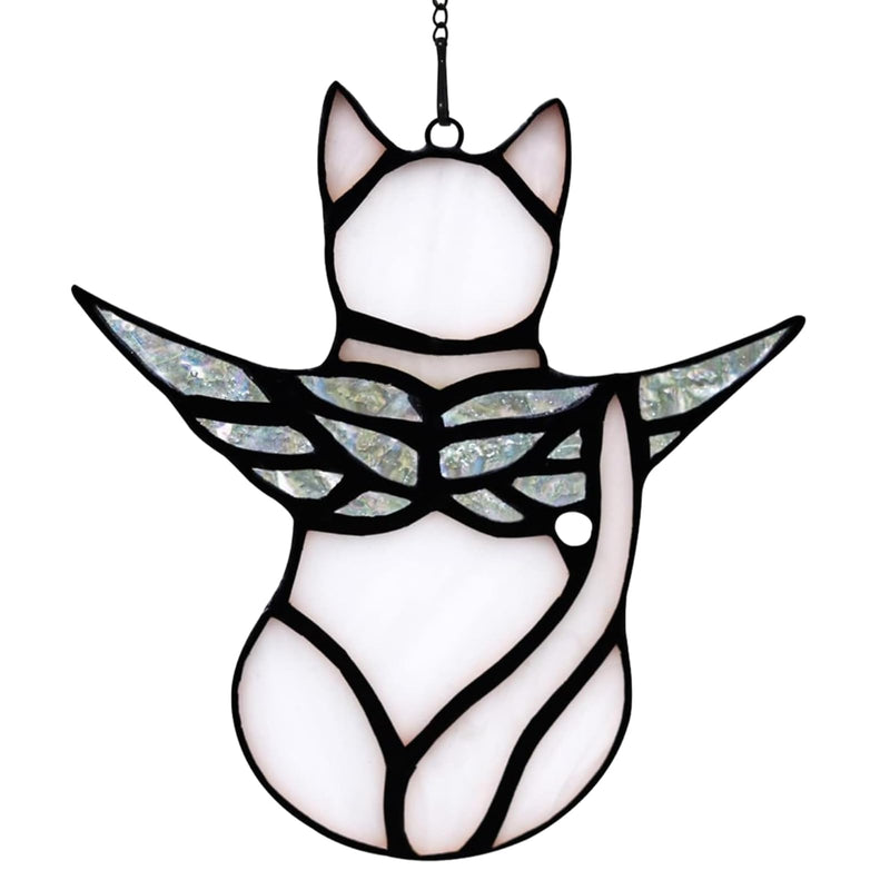 Angel Cat Memorial Present Ornaments, Stained Glass Window Hanging Decorations for Cat Lovers, Angel Wings Cat Suncatcher Decor, Pet Memorial Sympathy Present Statue (white) White - PawsPlanet Australia