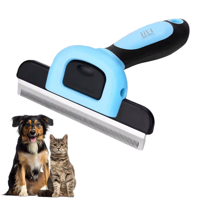 AINA Pet Grooming Comb for Dogs & Cats - Comfortable, Effective, Deshedding, Dematting Pet Combing Tool | Reduces Shedding, Easy to Clean Stainless Steel Head, Smooth Ends & Non-Slip Grip | Blue-Large Large - PawsPlanet Australia
