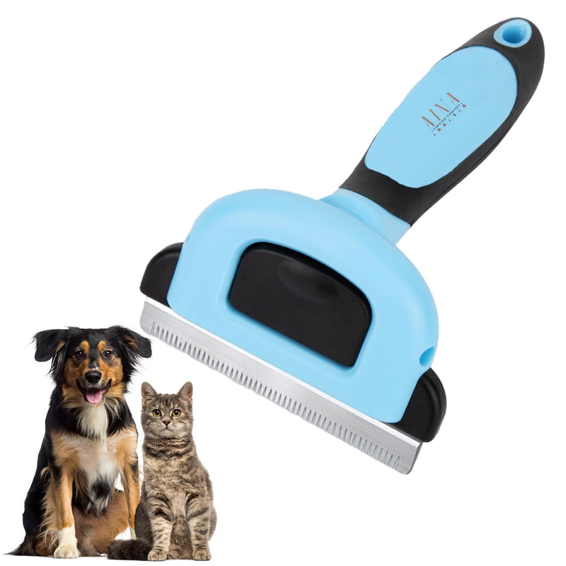AINA Pet Grooming Comb for Dogs & Cats - Comfortable, Effective, Deshedding, Dematting Pet Combing Tool | Reduces Shedding, Easy to Clean Stainless Steel Head, Smooth Ends & Non-Slip Grip | Blue-Small Small - PawsPlanet Australia