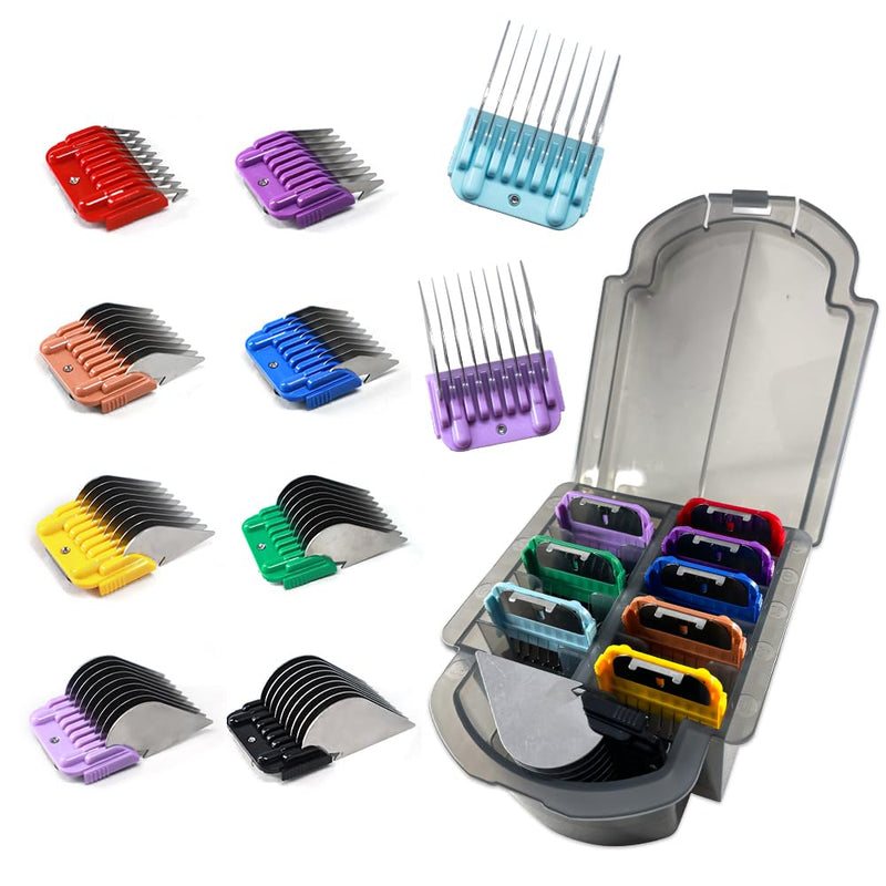 Professional Animal Stainless Steel Attachment 9 Color Guide Comb Set,Compatible with Andis, Oster A5, Wahl KM Series Clipper Detachable Blade Pet, Dog, Cat, and Horse Clippers - PawsPlanet Australia