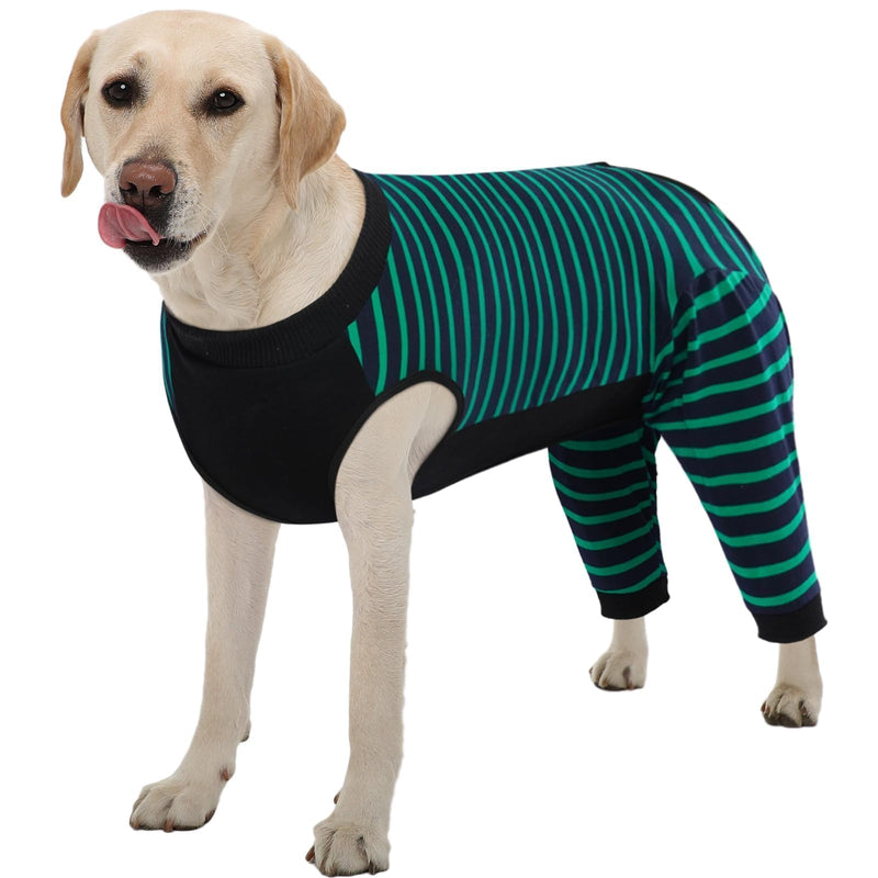 Kuoser Dog Recovery Suit, Anti Licking Dog Rear Leg Sleeve, Abdominal Dog Surgical Suit with Pants Cover Protect Wounds, Dog Elbow Protector Soft Dog Surgery Onesie Cone Alternative, Green XL X-Large (Back Length: 46CM / 18.11") Green Strips - PawsPlanet Australia