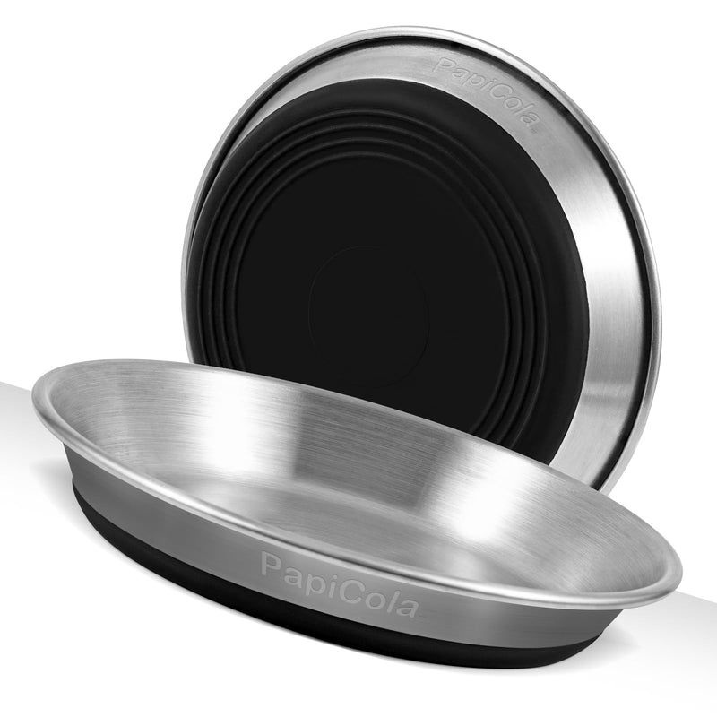 Basic Cat Bowls, Dog Food Bowls, Food Grade 304 Stainless Steel Cat Dishes, Wide and Shallow Design Reducing Whisker Fatigue, Non-Slip Silicone Base, Heavy Duty, Metal Plates for Cat and Puppy (2pack) 2pack - PawsPlanet Australia