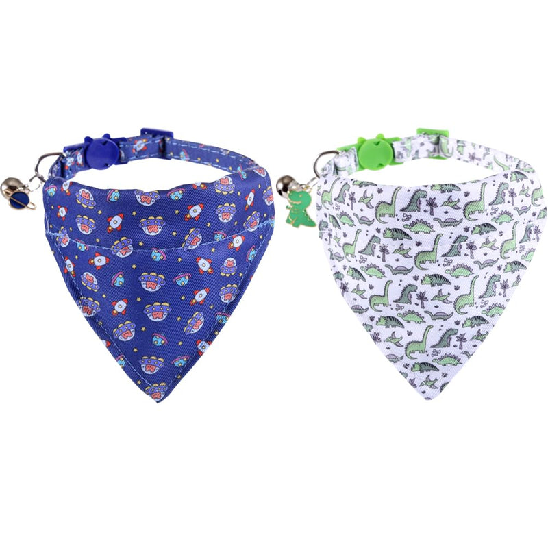 Cat Collar Breakaway with Cute Bandana and Bell Accessories for Kitty Adjustable Safety bandana universe+dinosaur - PawsPlanet Australia