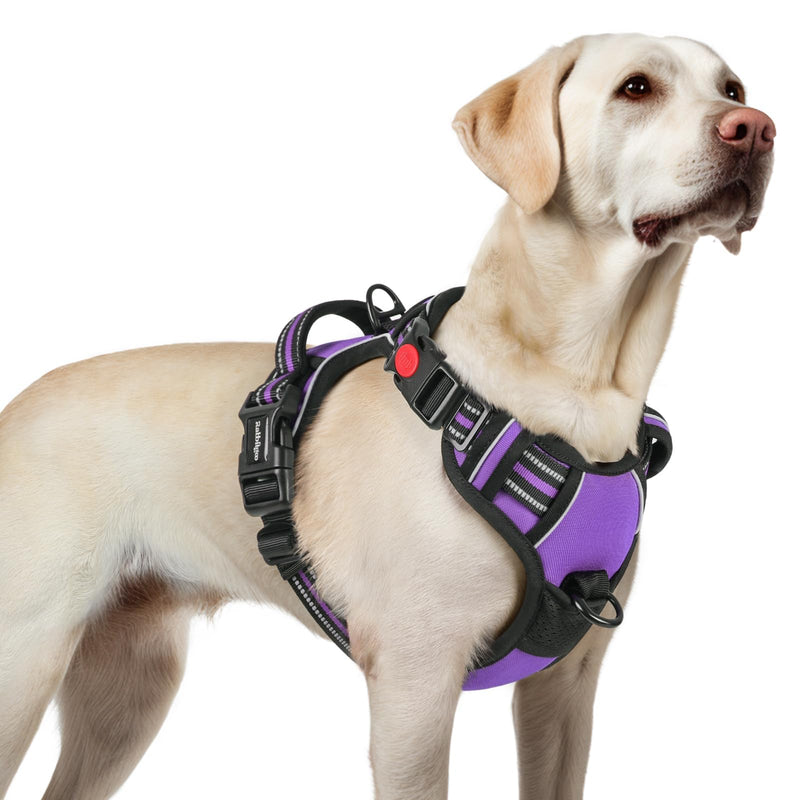 rabbitgoo Dog Harness for Large, No Pull Pet Harness with 3 Buckles, Adjustable Soft Padded Vest with Control Handle, Walking Reflective Pet Vest for Large Dogs, Purple, L