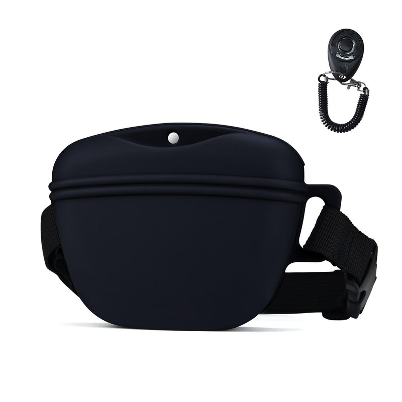 Pet Training Snack Pouch with Clicker 2.0 -Upgraded Magnetic Closure, 1.66 Cup Silicone Belt Pouch for Dog Treats，Perfect for Training & Walking. 1 PACK Black - PawsPlanet Australia