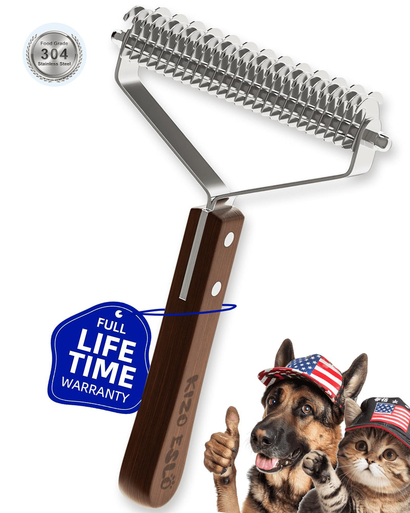 Extra Large 2-Sided Undercoat Rake for Dogs & Cats, Dog Brush for Shedding Remove Mats, Dematting Comb, Safe&Gentle Grooming Brush for German Shepherds Medium to Long-Haired Pets,Premium Wooden Handle XL - Super Fast Hair Removal - Sapele - PawsPlanet Australia