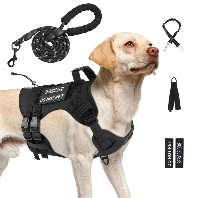 No Pull Tactical Dog Harness for Large Dogs, Escape Proof Molle Dog Vest Harness and Leash Set, Adjustable Military Service Dog Harness with Handle for Medium Large Dogs(Black, L) Black - PawsPlanet Australia